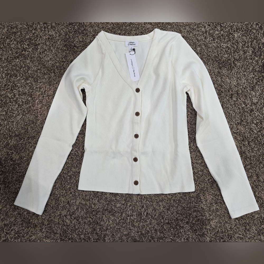 Yvetteg23 The Drop Button-Up Cardigan Cream NWT SIZE M